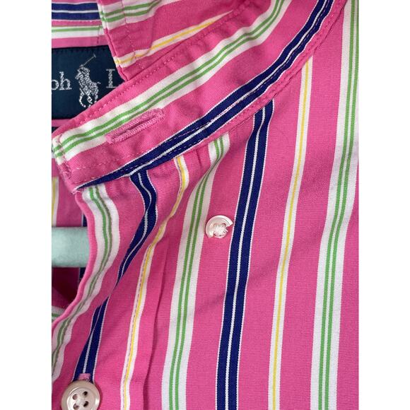 Ralph Lauren Classic Fit Bold Striped Button Down Shirt Pink Multi Medium - Picture 7 of 13